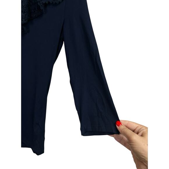 Lauren Ralph Lauren Navy Blue Crochet Ruffle Neck Blouse Petite Small - Picture 4 of 7